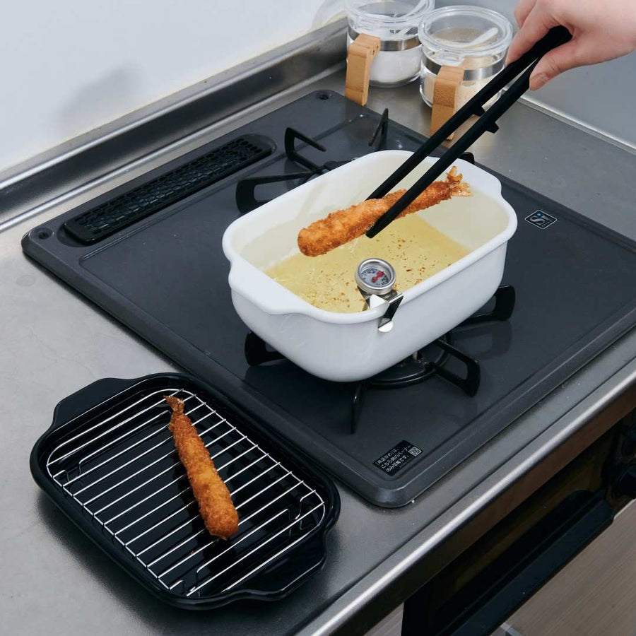 天ぷら鍋 角型 ワイド IH対応 温度計 揚げ網 バット付き
