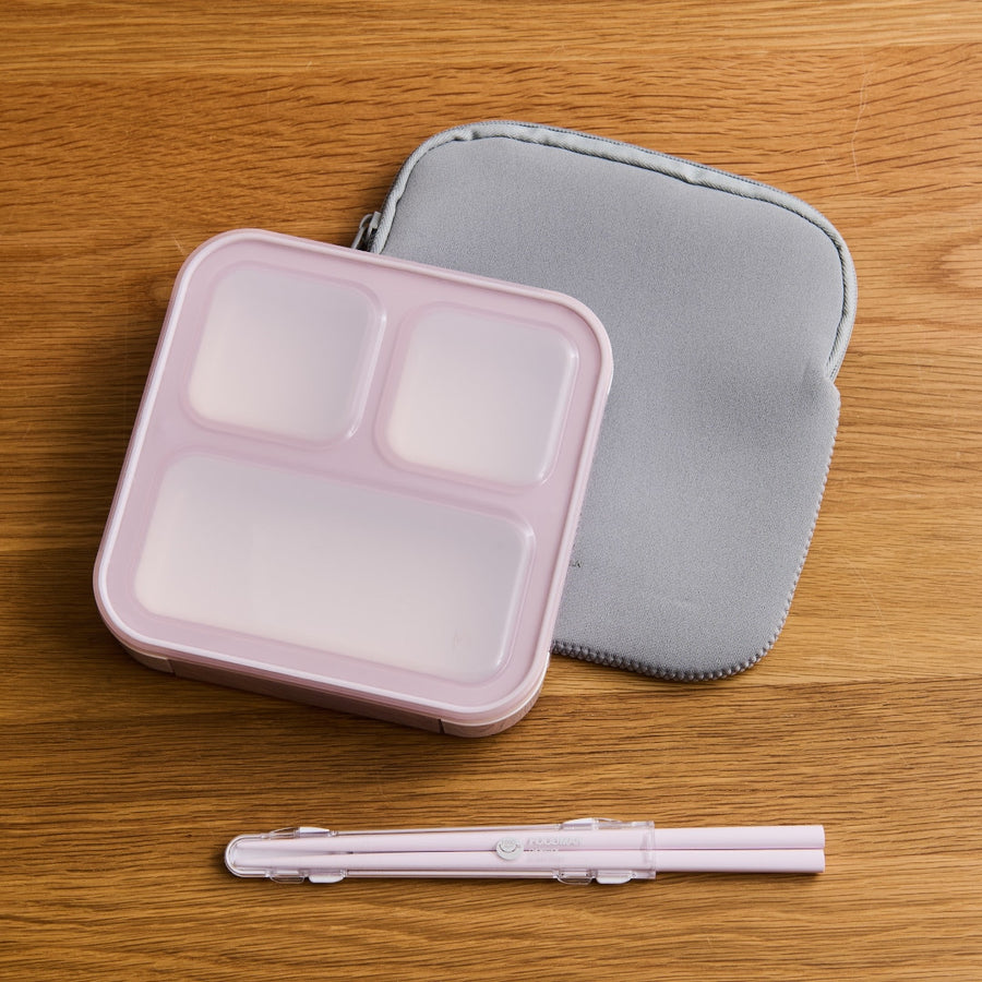 FOODMAN Antibacterial Slim Bento Box (500ml), Case, and Chopsticks (3-Piece Set)