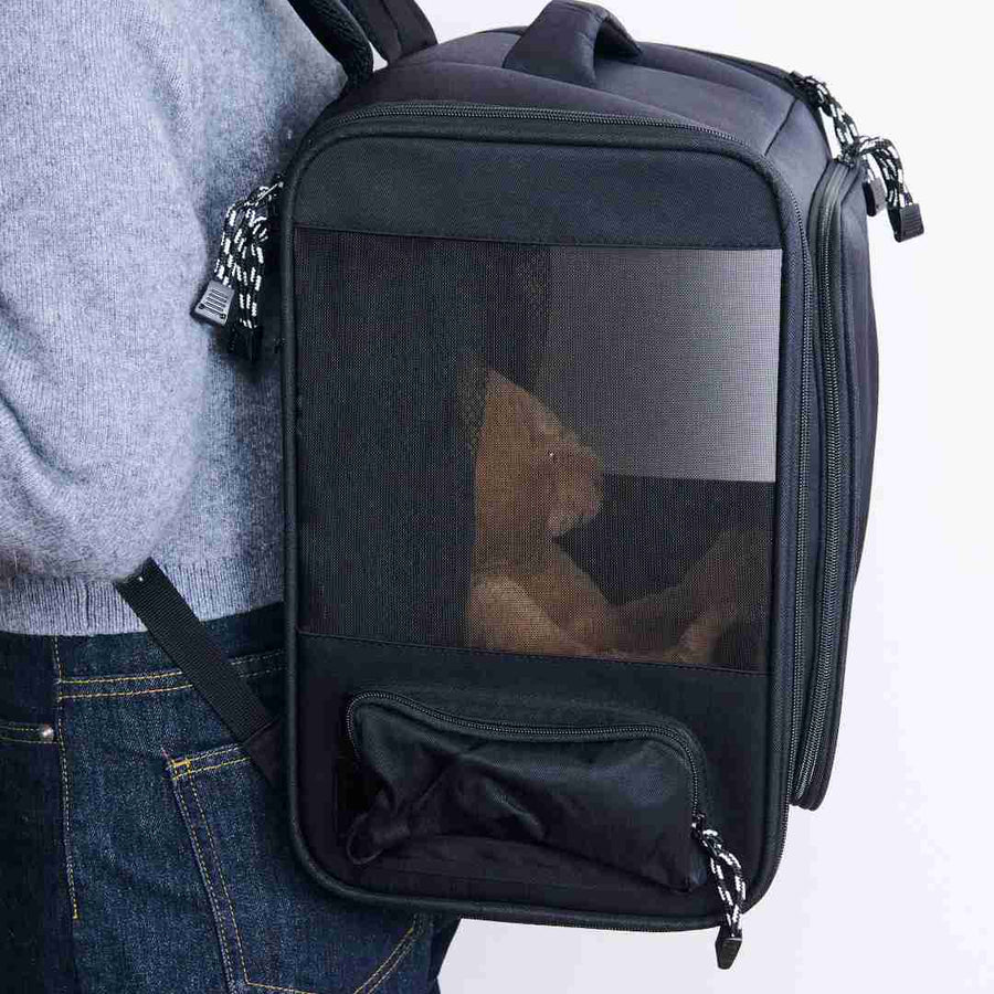 A lightweight pet backpack that can be folded and used as a cage