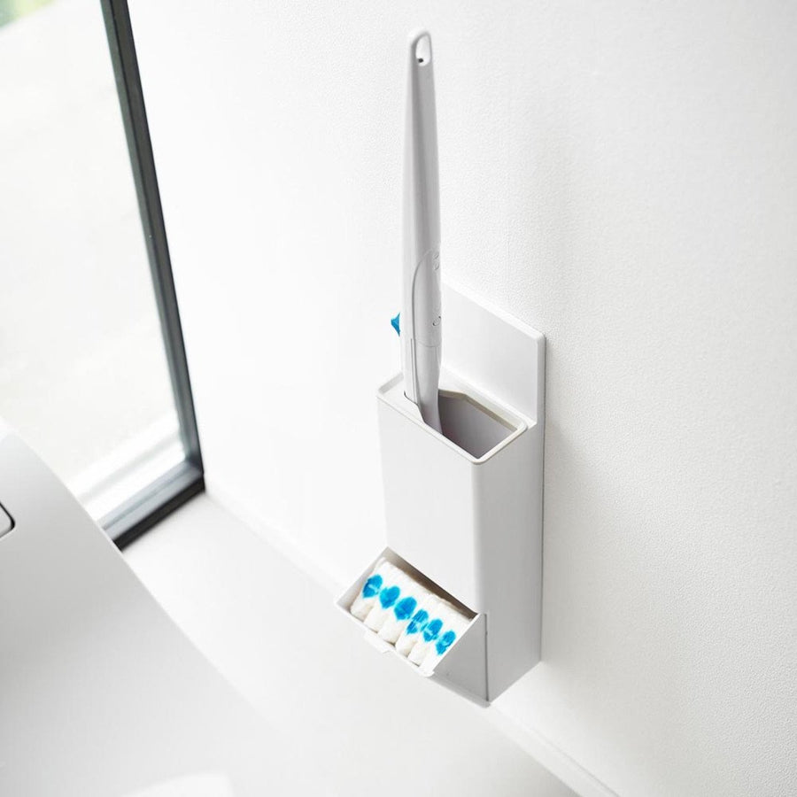 Plate Wall Flushable Toilet Brush Holder with Replacement Brush Storage, Compatible with Plasterboard Walls
