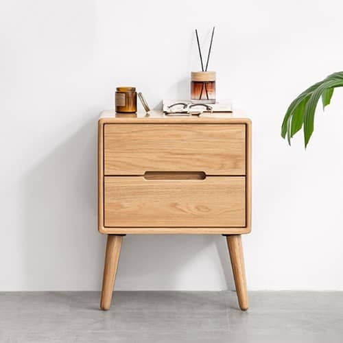 Night table with drawers, solid oak, natural finish