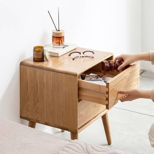 Night table with drawers, solid oak, natural finish