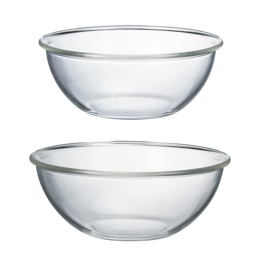 Set of 2 heat-resistant glass shallow bowls