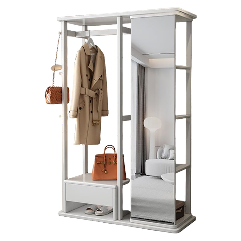 Wooden coat rack with full-length mirror