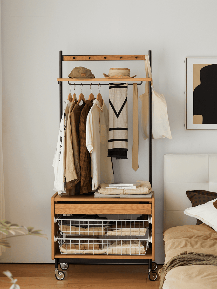 Wooden hanger rack with storage