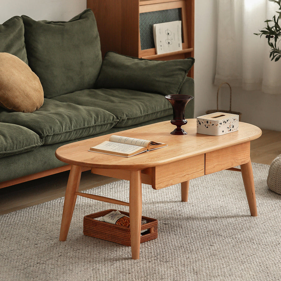 Oval wooden centre table with drawer