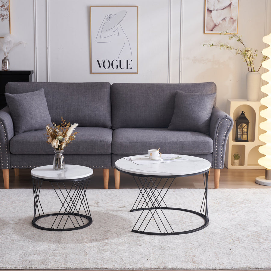 Marble-look round low table