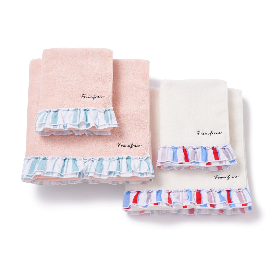 Striped frill face towel, pink