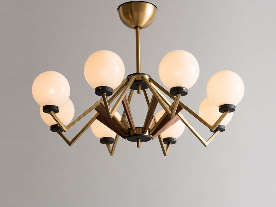 1950’S MILK GLASS BALL EIGHT ARM CHANDELIER