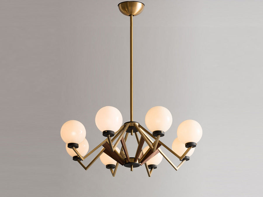 1950’S MILK GLASS BALL EIGHT ARM CHANDELIER