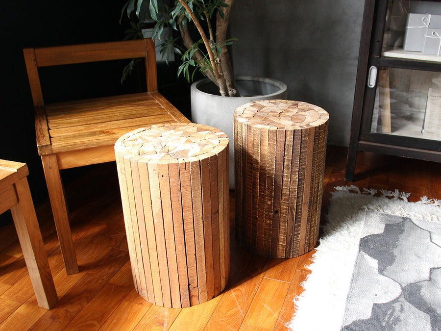 Collected-wood round stool