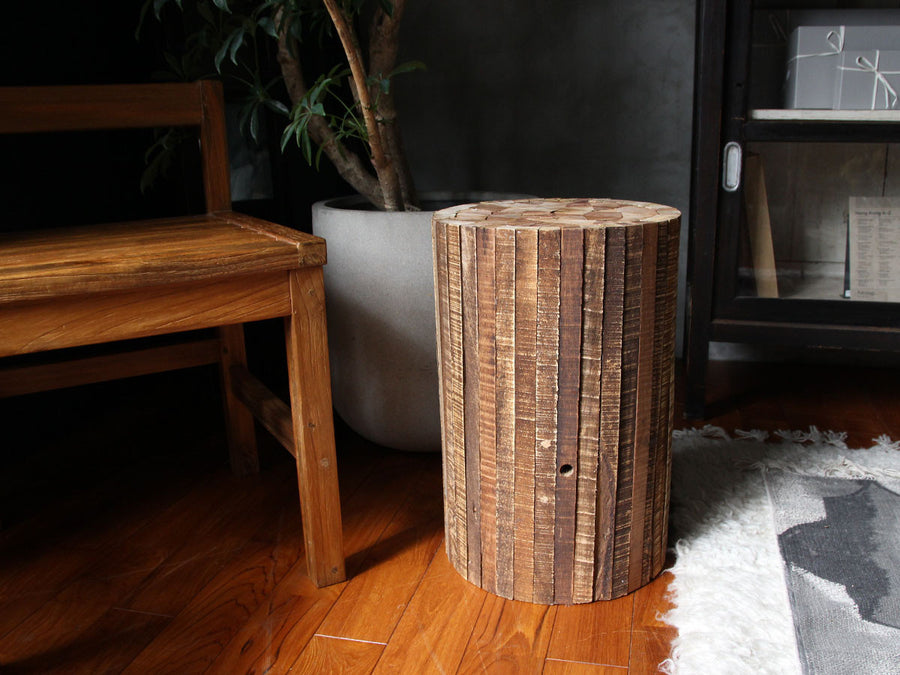 Collected-wood round stool