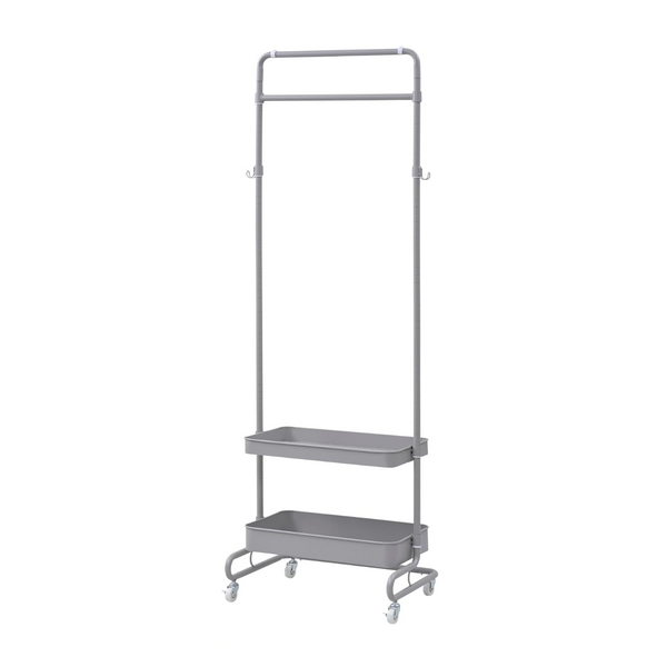 Hanger rack, trolley hanger, with casters, 2 shelves, width 61.5cm