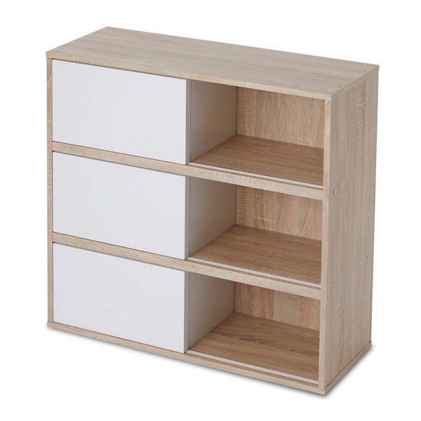 Bookshelf, storage shelf, cabinet with doors, display rack, 3 levels