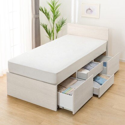 Slatted single flat headboard chest bed frame (N-Geo F WW 40M-S)