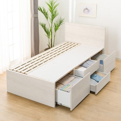 Slatted single flat headboard chest bed frame (N-Geo F WW 40M-S)