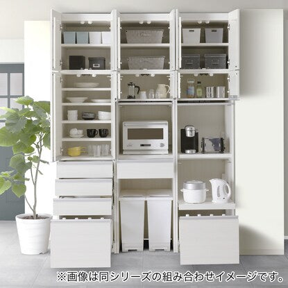 A hidden appliance storage unit that can also hide a large microwave oven. Tableware storage unit (57.5cm wide, WW)