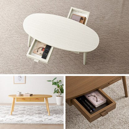 Oval centre table with double-sided drawers (90cm wide, WW)