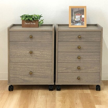 Paulownia wood 3-drawer chest with casters (MR 58H GY)