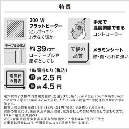 フラットヒーター付きリビングこたつ（フロットR105 VNA）