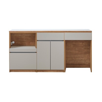 Kitchen storage counter (180cm wide, open + hinged door + dust GY)