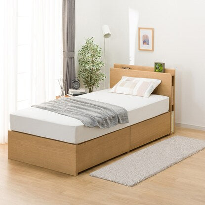 Single bed frame with shelf and side storage (NS-003 deep/slatted bed frame LBR)