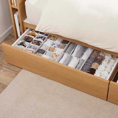 Single bed frame with shelf and side storage (NS-003 deep/slatted bed frame LBR)