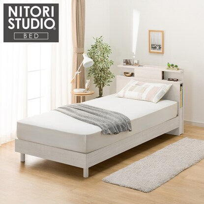 Single bed frame with shelf, lighting and side storage (NS-004 LEG/LOW floorboard WW)