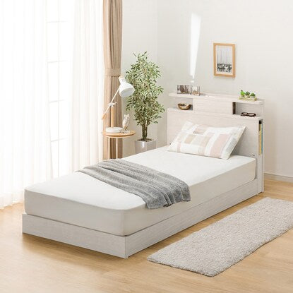 Single bed frame with shelf, lighting and side storage (NS-004 LEG/LOW floorboard WW)