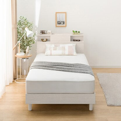 Single bed frame with shelf, lighting and side storage (NS-004 LEG/LOW floorboard WW)