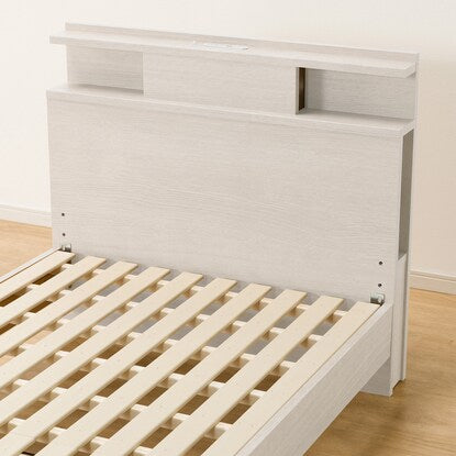 Single bed frame with shelf, lighting and side storage (NS-004 LEG/LOW slats WW)