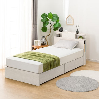 Single bed frame with shelf, lighting and side storage (NS-004 shallow type/baseboard WW)