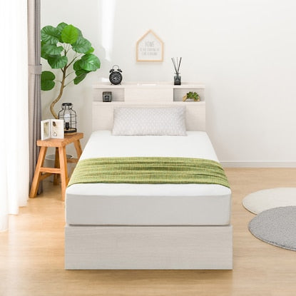 Single bed frame with shelf, lighting and side storage (NS-004 shallow type/baseboard WW)