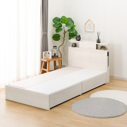 Single bed frame with shelf, lighting and side storage (NS-004 shallow type/baseboard WW)