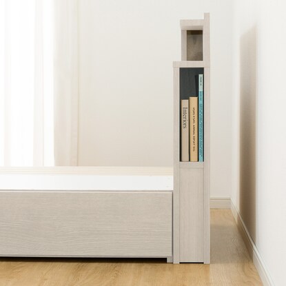 Single bed frame with shelf, lighting and side storage (NS-004 shallow type/slatted bed WW)