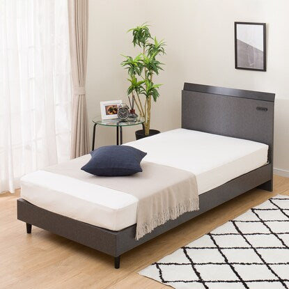 Single bed frame with slatted base and shelf (HF301 LEG/LOW GY2)