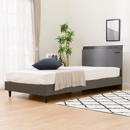 Single bed frame with slatted base and shelf (HF301 LEG/LOW GY2)