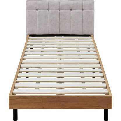 Single slatted bed frame with upholstered headboard (PD101 LGY/LBR)