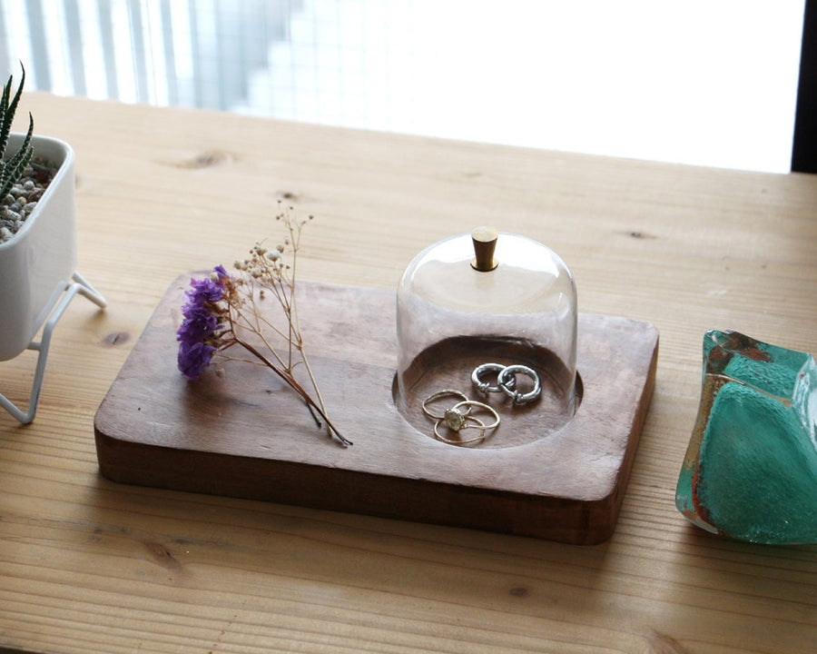 Glass Dome With Wood Plate S
