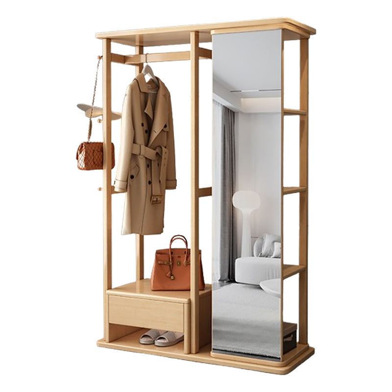 Wooden coat rack with full-length mirror