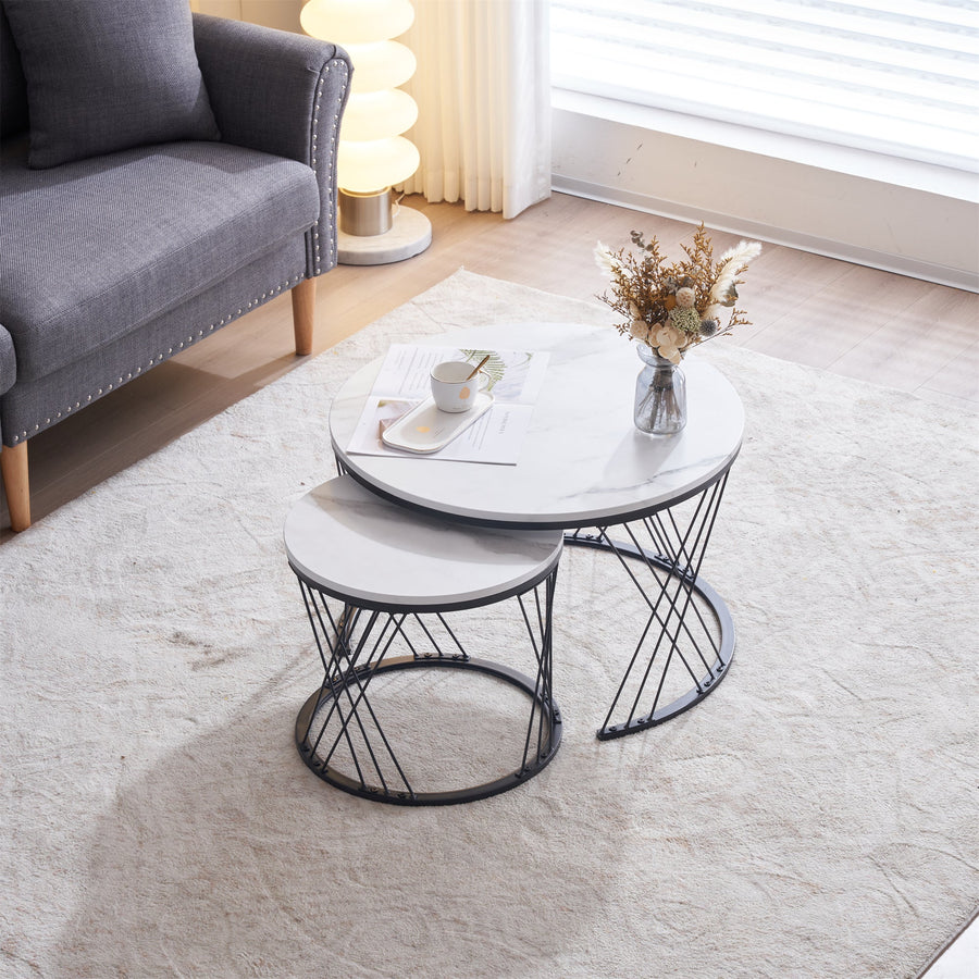 Marble-look round low table