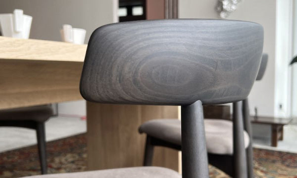 Tri-leg chair, gray dyed Ultrasuede