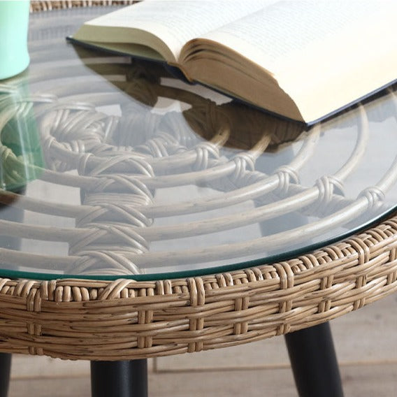 Side table Round glass Garden table Rattan