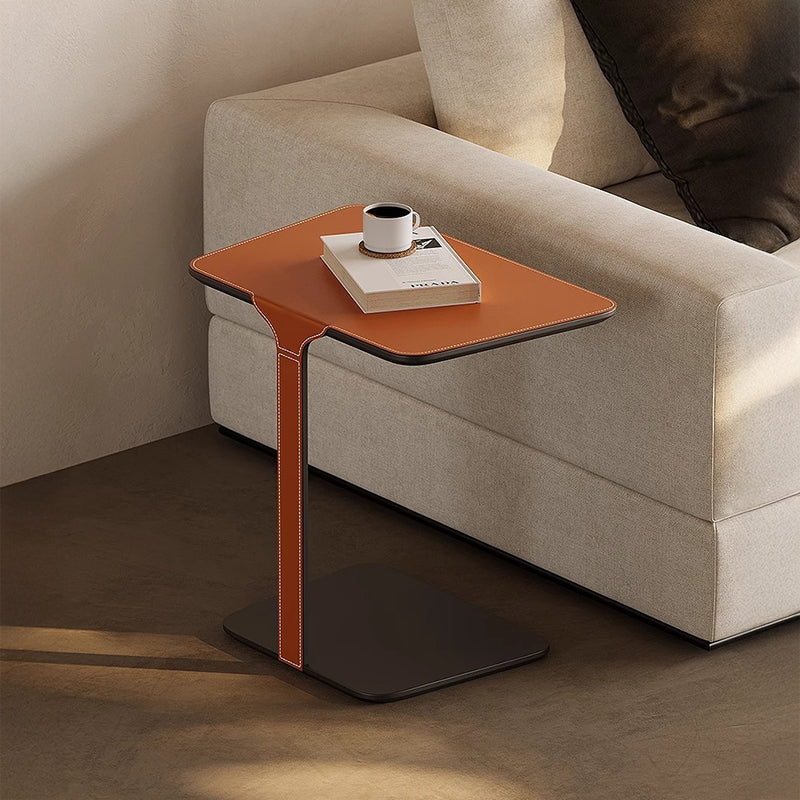 Leather-look compact side table