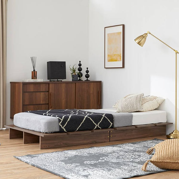 Bed frame, low type, wood grain, modern [S]