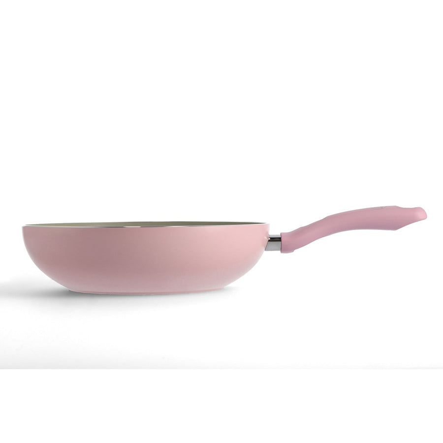 Green Chef Earth Color Wok Pan 28cm Quartz Pink IH/Gas Fire Compatible