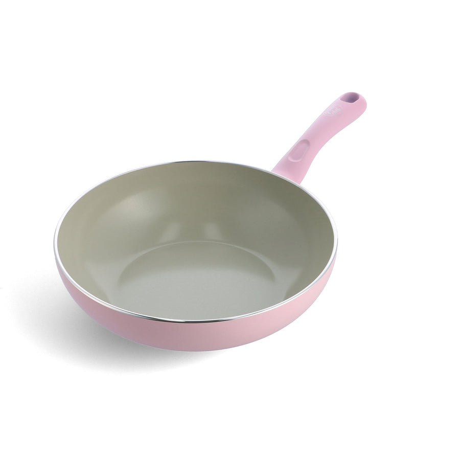 Green Chef Earth Color Wok Pan 28cm Quartz Pink IH/Gas Fire Compatible