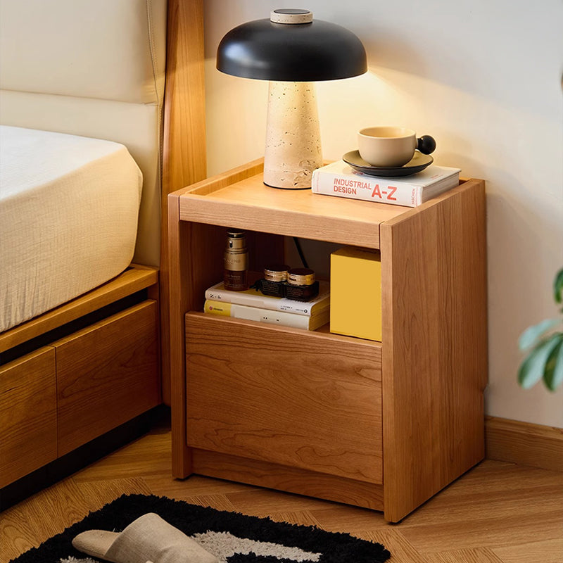 Cherry wood cube-shaped night table