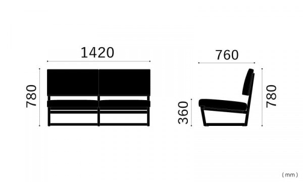 SO-12 2-seater sofa 1400 frame grey dyed