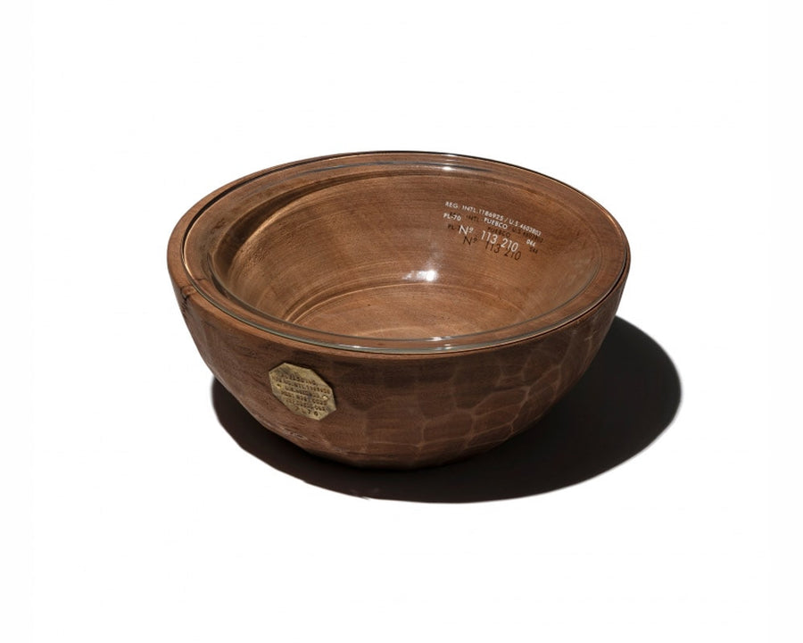 VINTAGE WOODEN BOWL WITH GLASS